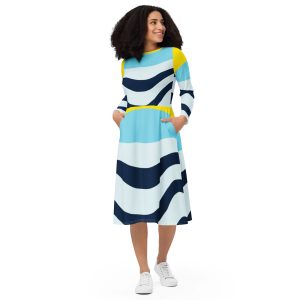 All-over print long sleeve midi dress