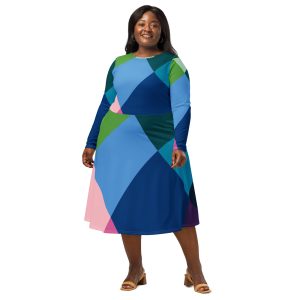 All-over print long sleeve midi dress
