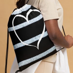 Heart Shape On Stripes Drawstring bag