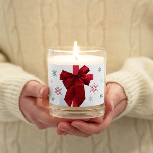 Christmas Holiday Bow Colorful Snowflakes Glass jar soy wax candle
